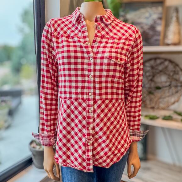 Tasha Polizzi Collection Red and White Gingham Pearl Snap Western Shirt, Medium - Picture 1 of 9